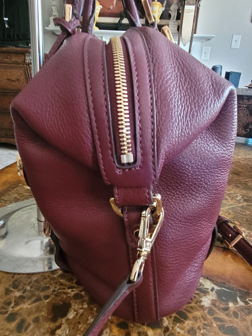 Michael Kors Women’s Burgundy Leather Satchel Bag - Picture 3 of 9